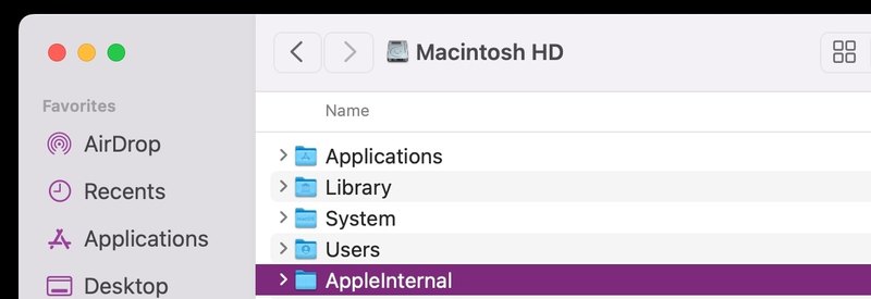Mac 上的 AppleInternal 文件夹