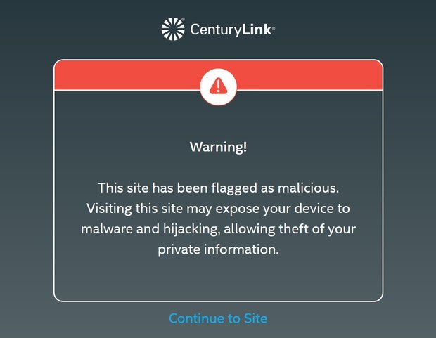 CenturyLink 警告站点可能是迈克菲安全恶意错误