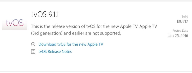 苹果电视tvOS 9.1.1