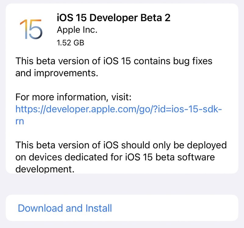 iOS 15测试版 2