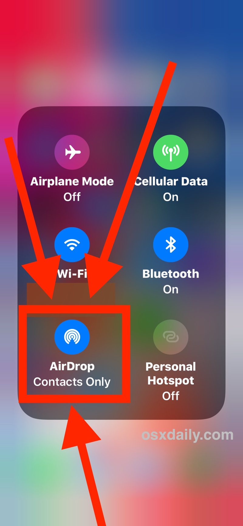点击 AirDrop 按钮扩展的 iOS 11 控制中心
