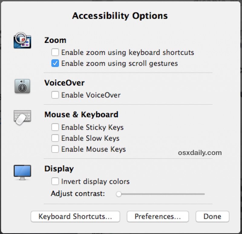Mac OS X 中的辅助功能选项