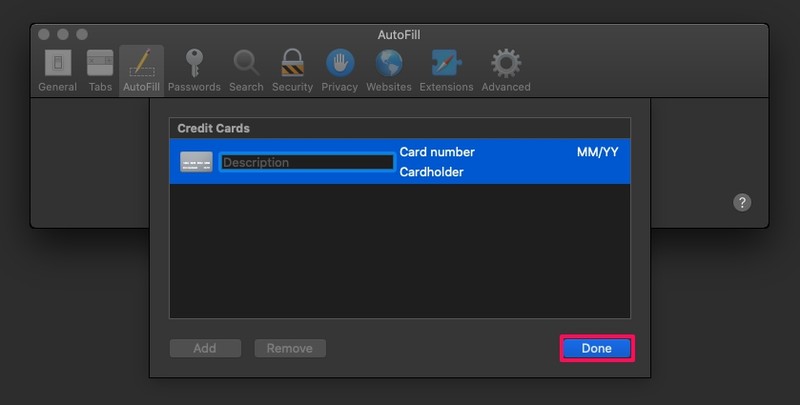 如何在 Mac 上将信用卡添加到 Safari 自动填充