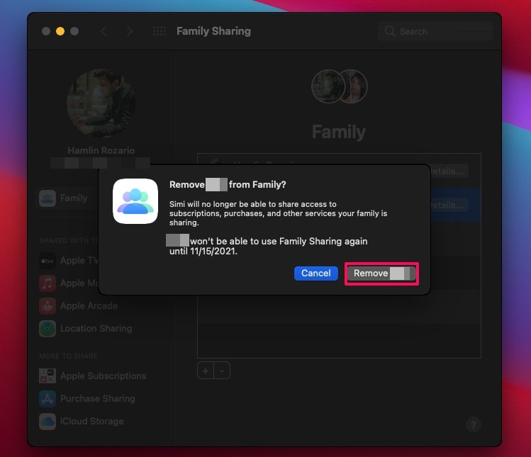 如何在 Mac 上向家庭组添加和删除人员