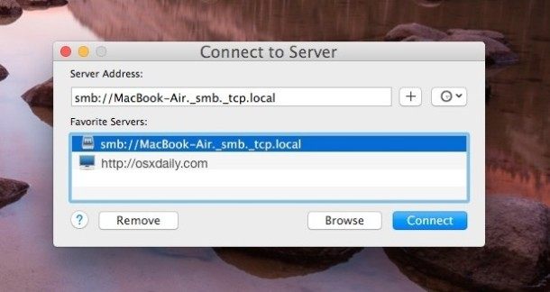 将网络共享或服务器添加到 OS X 中的收藏服务器列表
