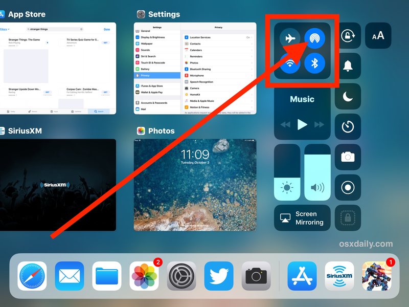 AirDrop 在 iPad 的控制中心可见iOS 11