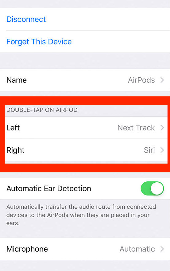 在 iPhone 上的 AirPods 设置屏幕自定义 AirPods 轻击控件