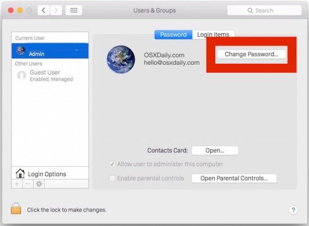 允许用于登录 Mac OS X 和解锁 Mac 的 iCloud 密码