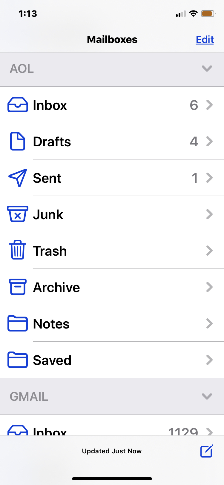 AOL Inboxes on iPhone and iPad Mail app