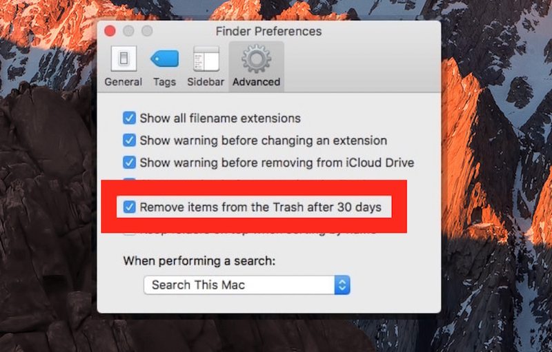 自动从中删除项目在 Mac OS 中 30 天后垃圾
