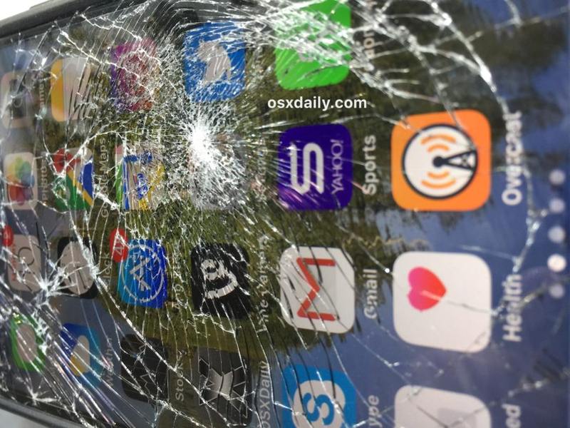 破碎的 iPhone 屏幕玻璃