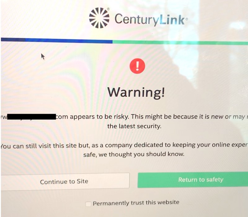 访问网页的 CenturyLink 网络安全警告