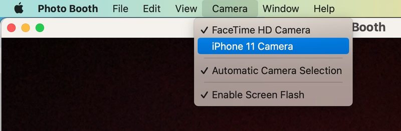 将 Mac 上的 Photo Booth 中的相机更改为 iPhone 
