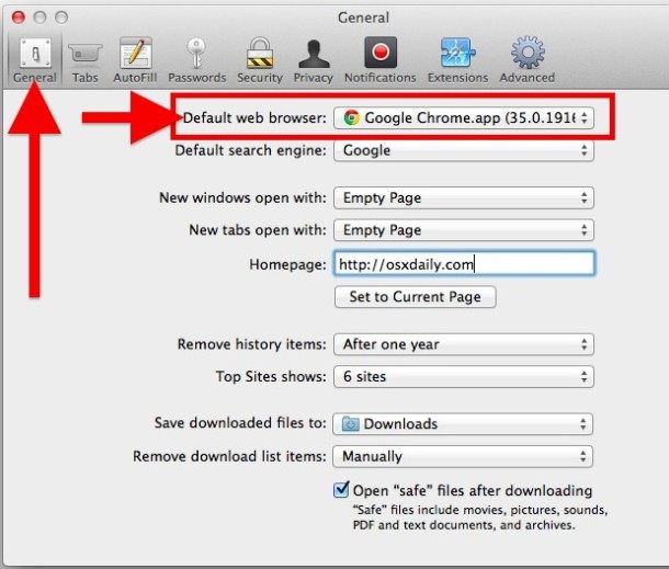 更改默认网页Mac OS X 中的浏览器
