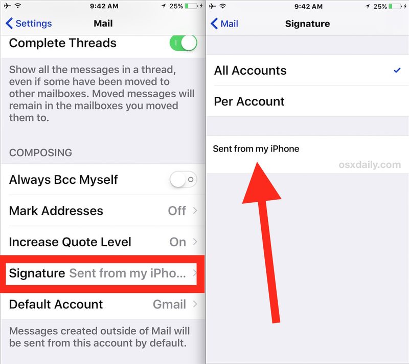更改或删除发送自我的 iPhone 电子邮件签名