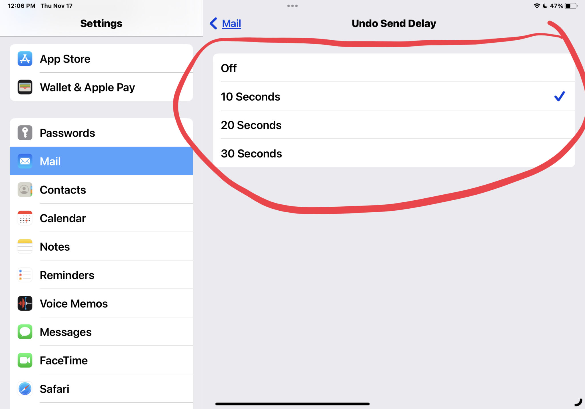 更改撤消发送延迟在 iPhone 和 iPad 的邮件上