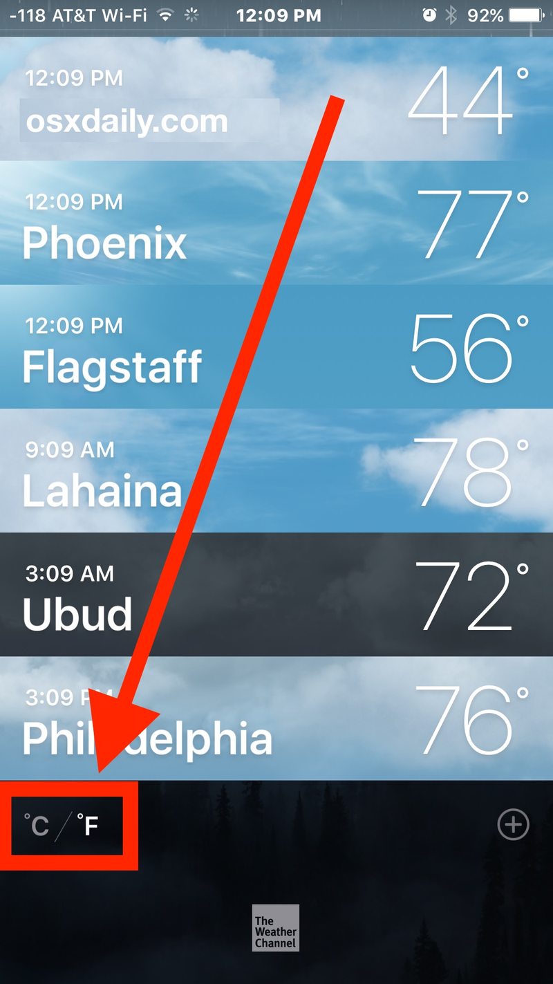 切换天气从摄氏度到华氏度或者在 iPhone Weather 应用程序上反之亦然