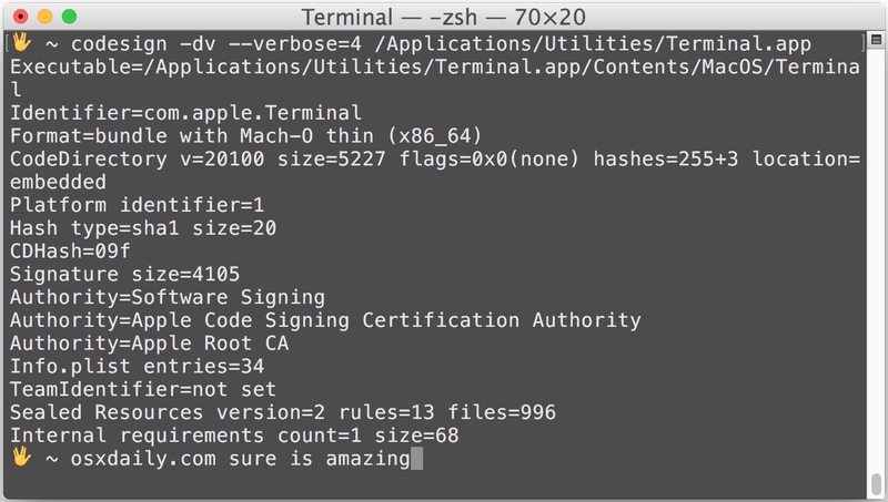 检查并验证代码签名Mac OS X 中的应用程序