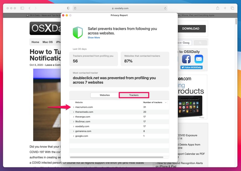 如何在 Mac 上的 Safari 中检查网站的隐私报告