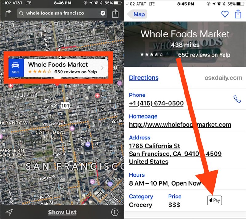 检查商店iOS 地图中的 Apple Pay 支持
