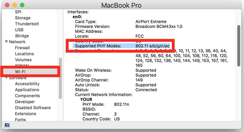 检查 Mac NIC 上支持的 wifi 频段 PHY 模式