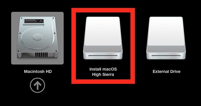 选择 MacOS High Sierra 安装程序驱动器