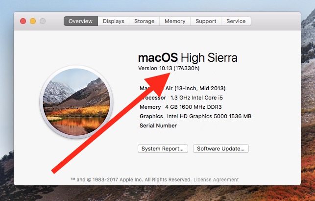 检查以获取 macOS High 的内部版本号塞拉