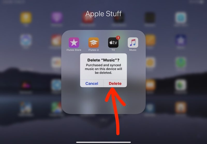 点击以确认移除并删除应用程序以将其从 iPad 或 iPhone 上卸载