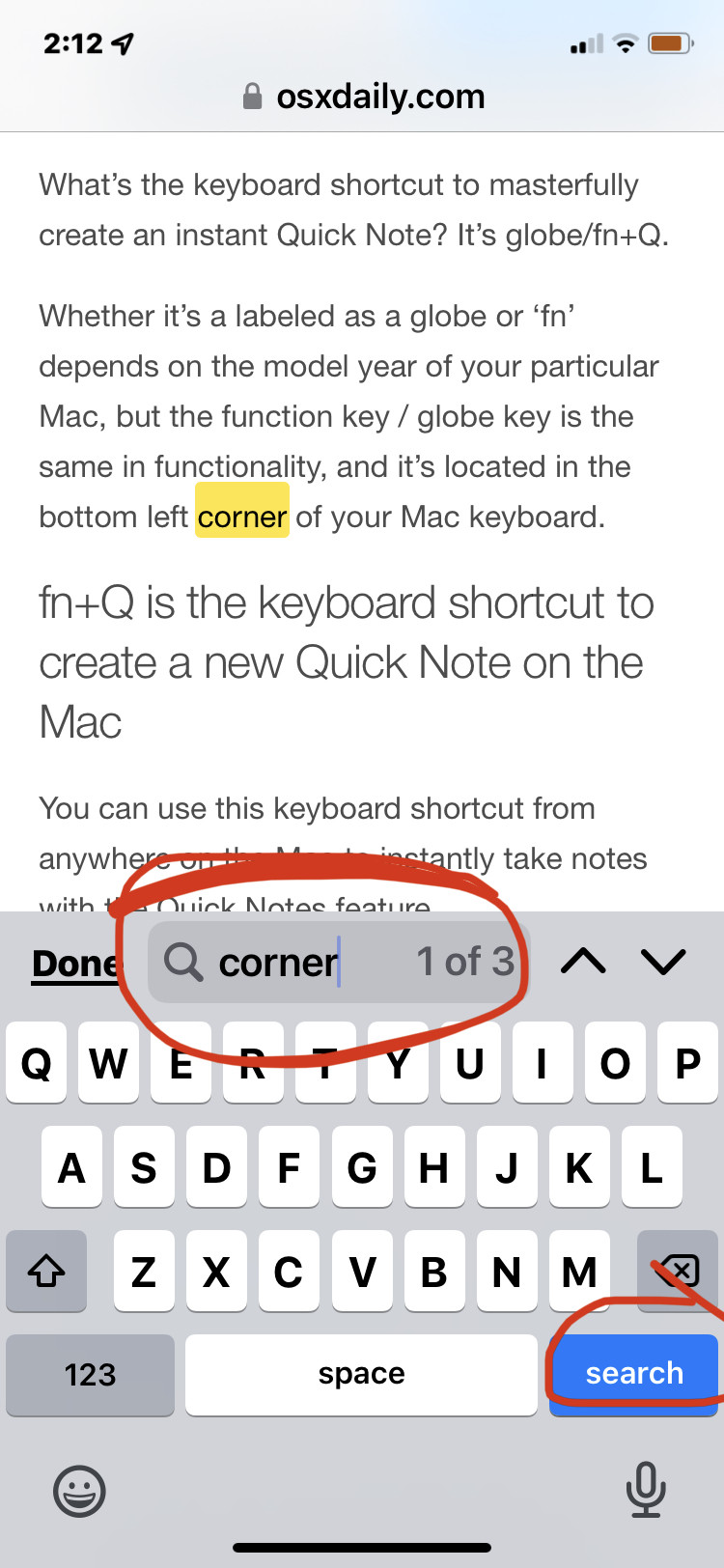 使用控制 F相当于在 iPhone 的页面上查找匹配的文本
