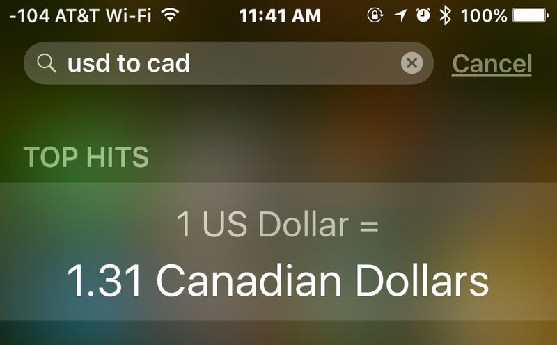 在 iPhone 上的 iOS 版 Spotlight 搜索中转换货币