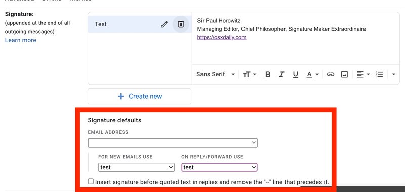 在 Gmail 中创建新的电子邮件签名
