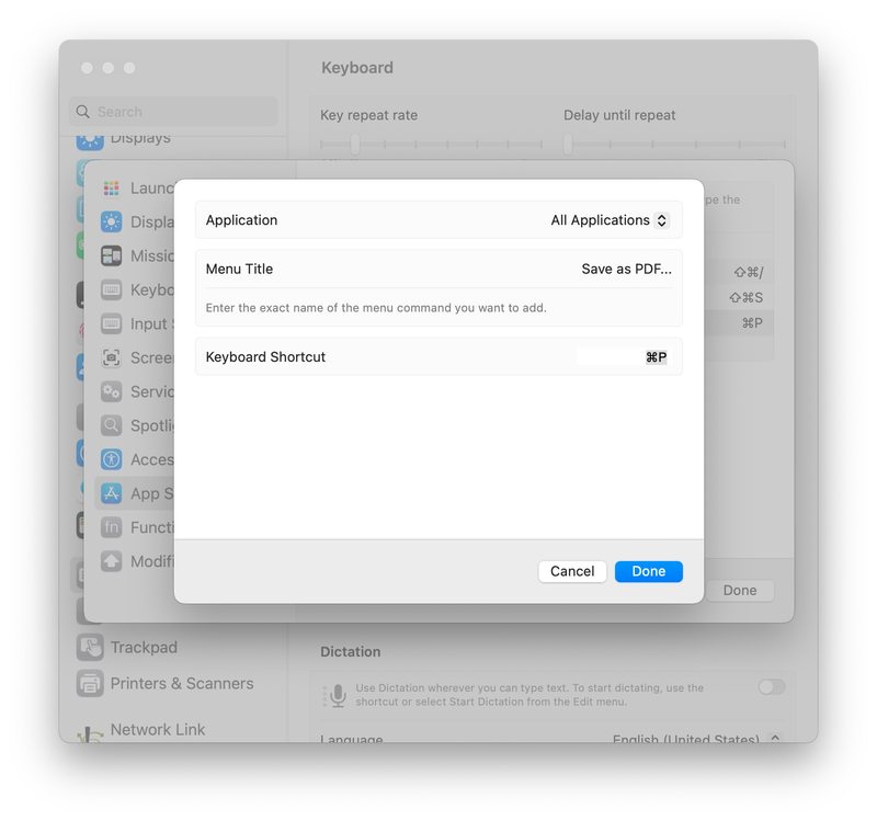 创建一个另存为 MacOS Ventura 上的 PDF 键盘快捷键
