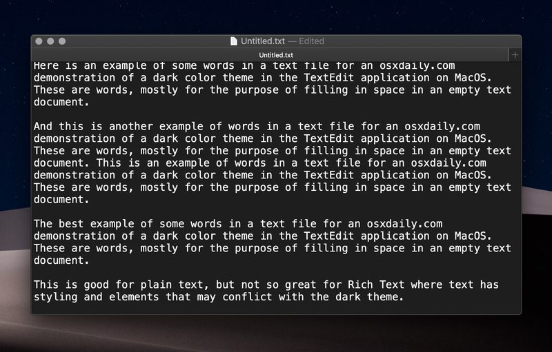 TextEdit for Mac 中的深色模式