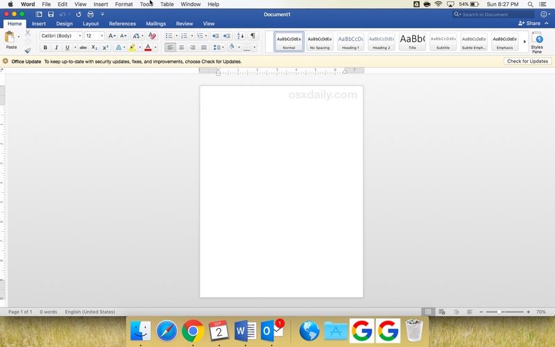 Mac Microsoft 中的默认彩色主题Word 和 Office