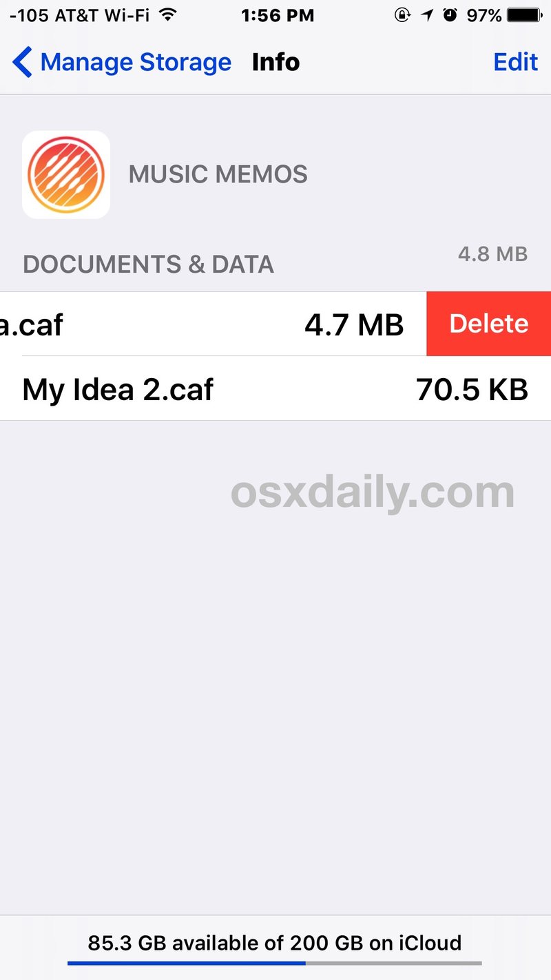 删除 iCloud iOS 上的文档和数据