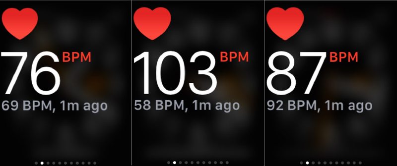 Apple 上的各种心率读数看” />  </p>
<p>哦，也许值得一提……每隔一段时间，Apple Watch 就会错误地记录心率，这可能是由于传感器上的粘性物质或所使用的光传感器的畸变。当它发生时，这是非常明显的，因为它显然与您当前的心跳或脉搏不匹配。</p>

			<div class=