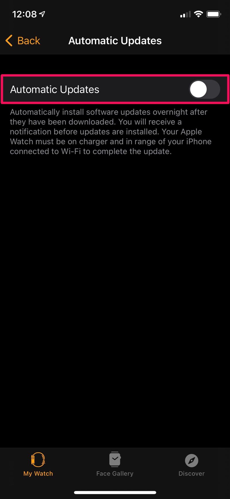 如何禁用自动更新适用于 Apple Watch