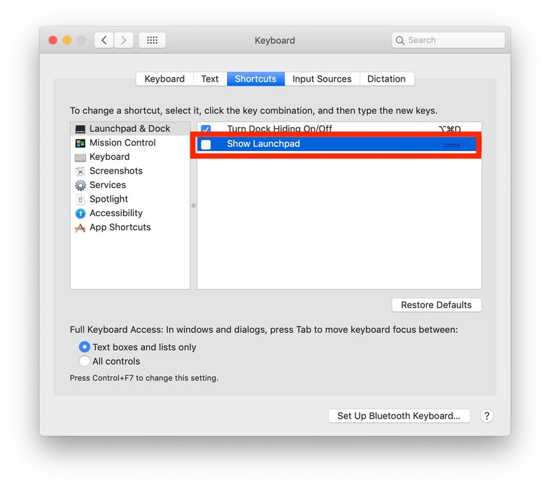 如何在 Mac 上禁用 Launchpad 键盘快捷键
