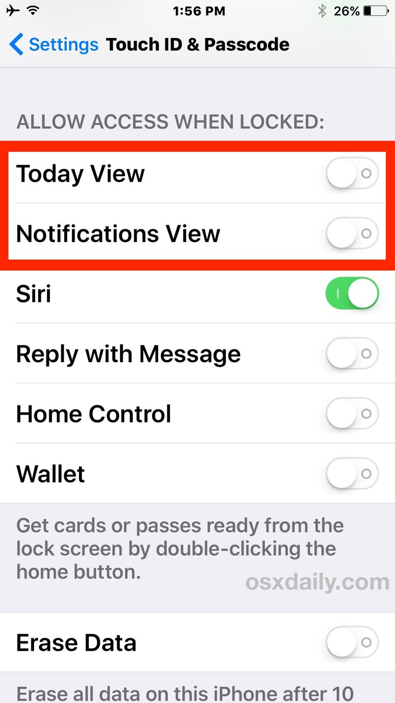 禁用小部件和今日屏幕iOS 10 中的锁屏