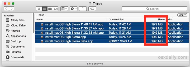 不完整的 macOS High Sierra 安装程序