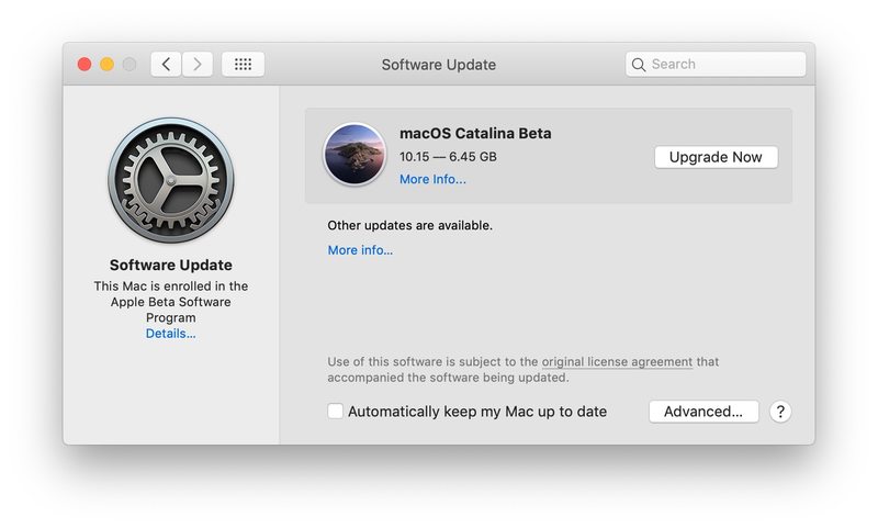 MacOS Catalina beta 更新可用