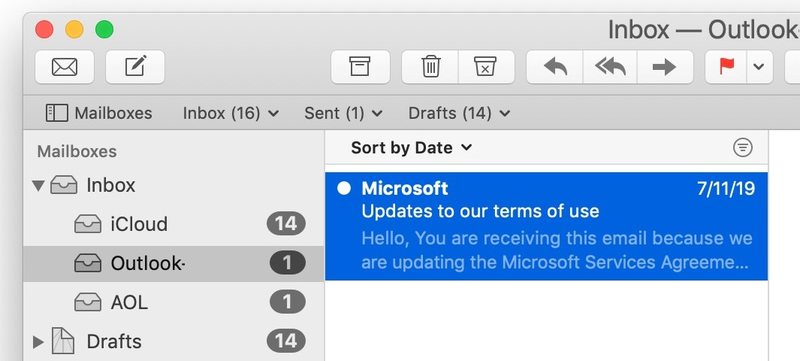 将电子邮件标记为未读Mac 邮件应用程序上的键盘快捷键