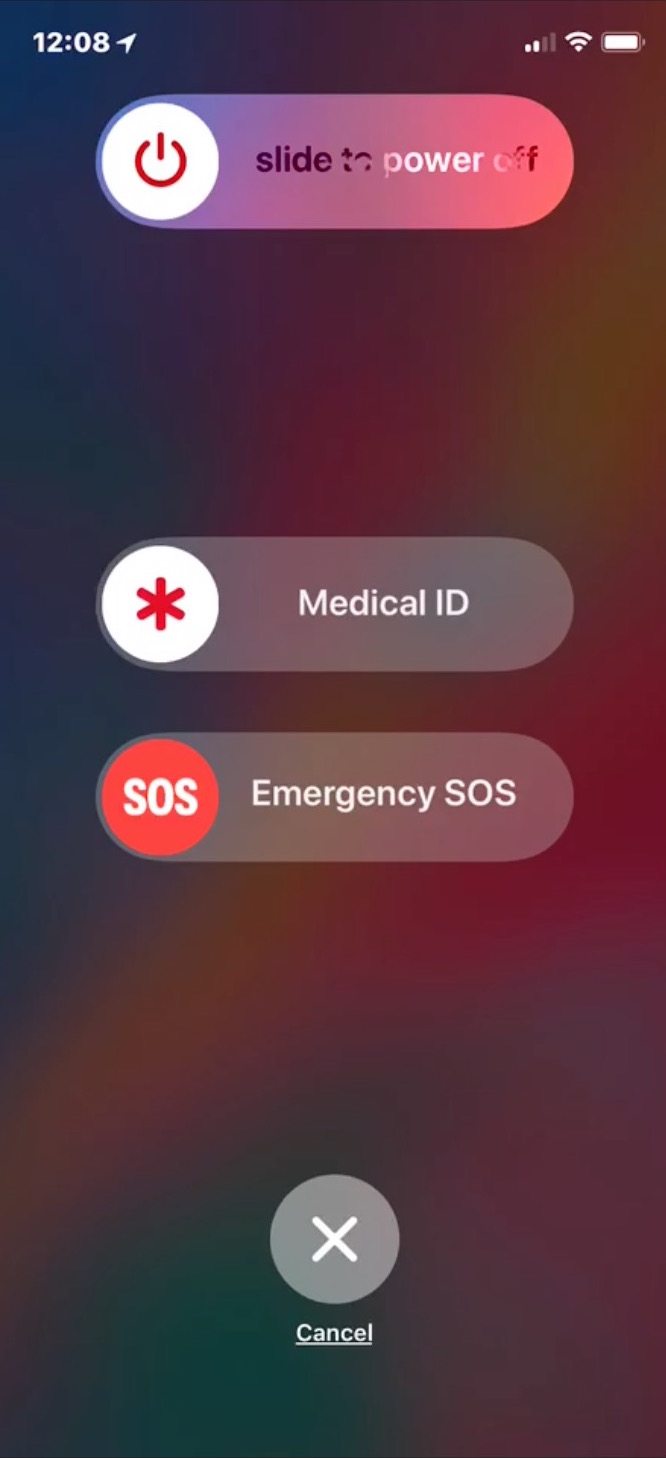iPhone X 上的紧急 SOS 屏幕