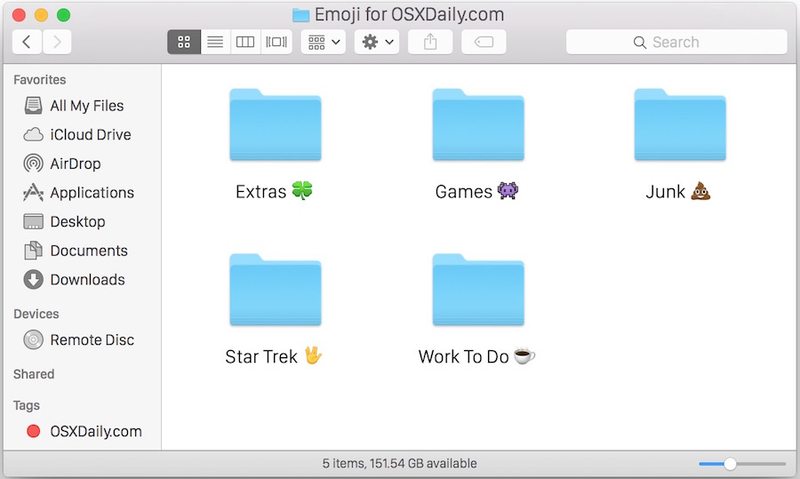 Mac文件夹名称中的表情符号OS X