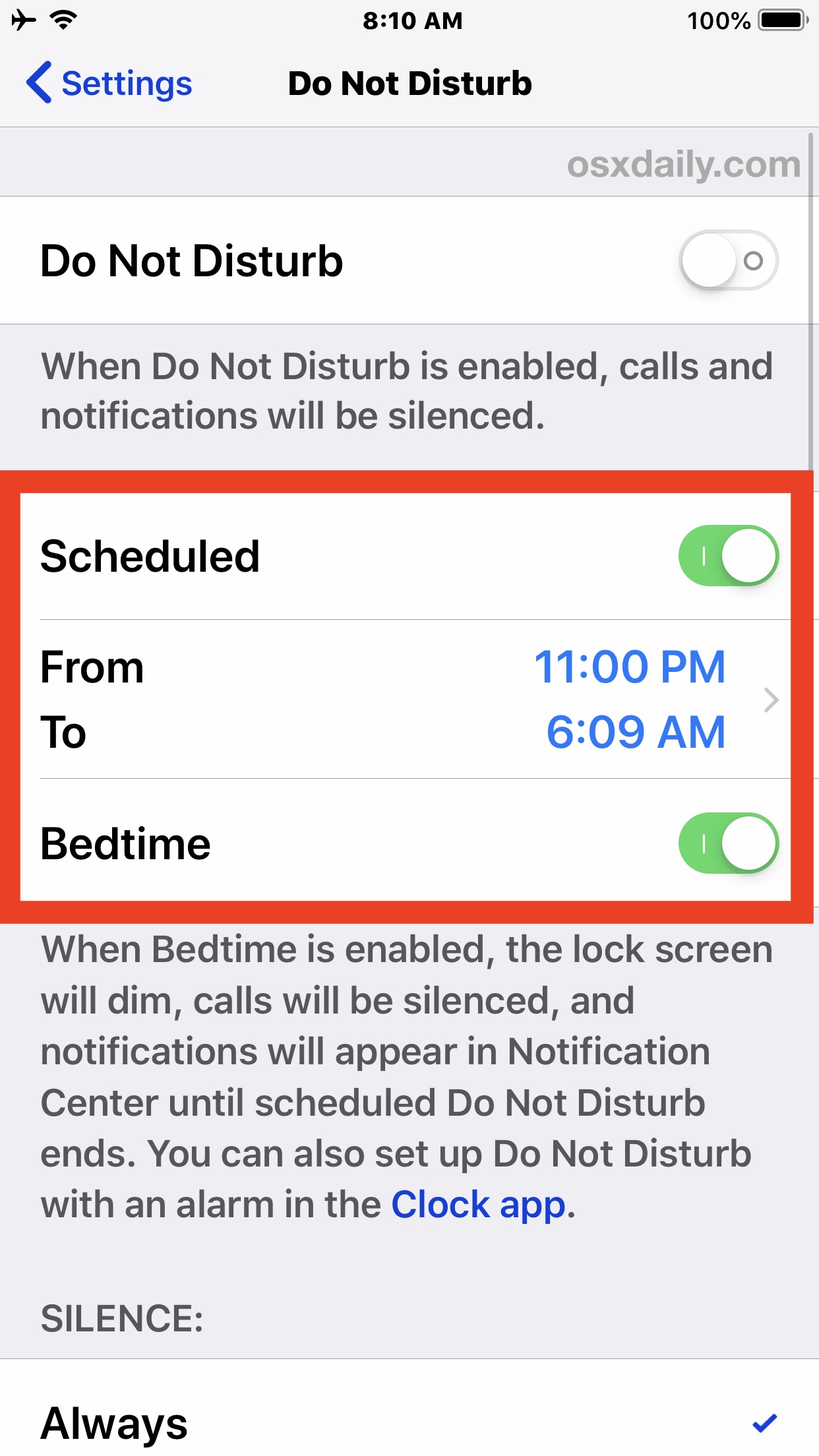 在 iPhone 上启用勿扰预定和就寝时间
