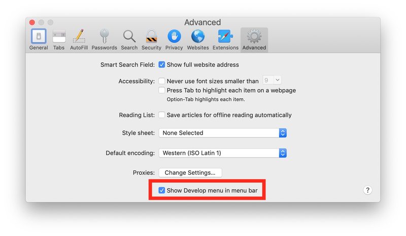 在 Safari for Mac 中启用开发菜单允许您查看页面源代码