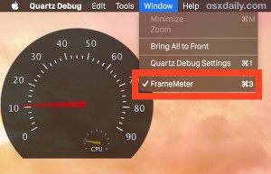 启用Mac OS X Quartz 调试工具中的 FrameMeter FPS 监视器