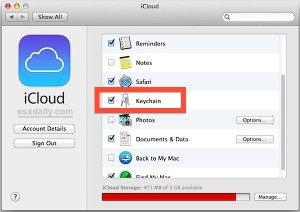 在 Mac OS 中启用 iCloud 钥匙串X