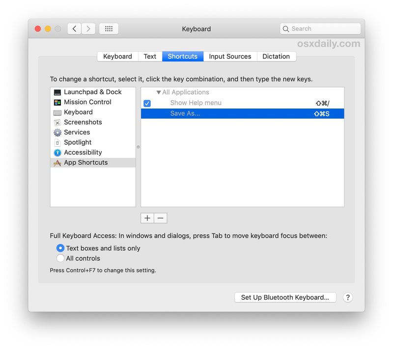 在 Mac 中启用另存为击键选项