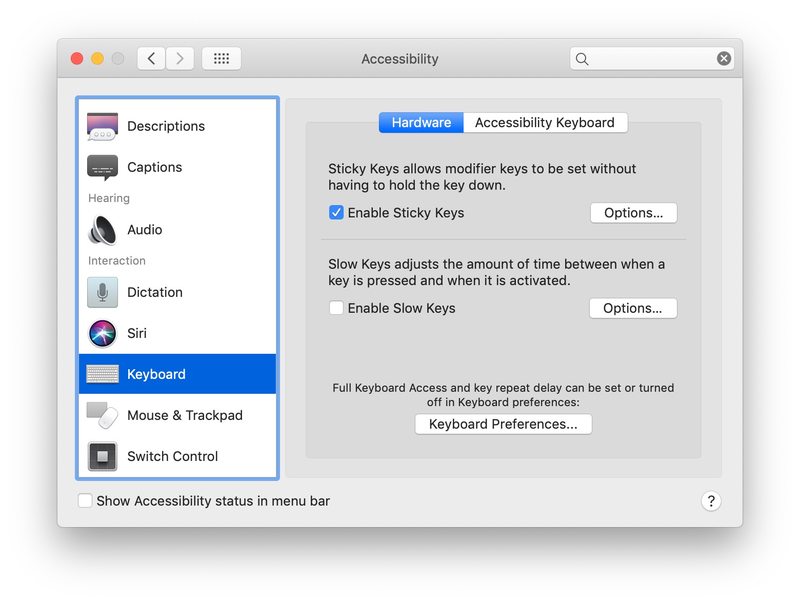 为 Mac 启用修改键粘滞键是对虚拟键盘有帮助